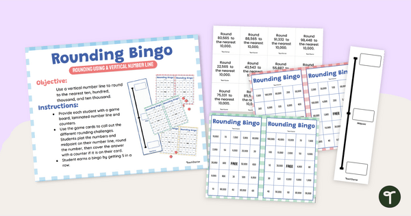 Bingo Cards - Rounding Numbers Using a Vertical Number Line teaching resource