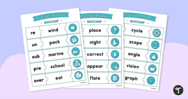 Prefix Puzzles - Match Up Cards teaching resource