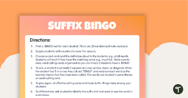 Suffix Bingo - Vocabulary Game teaching resource