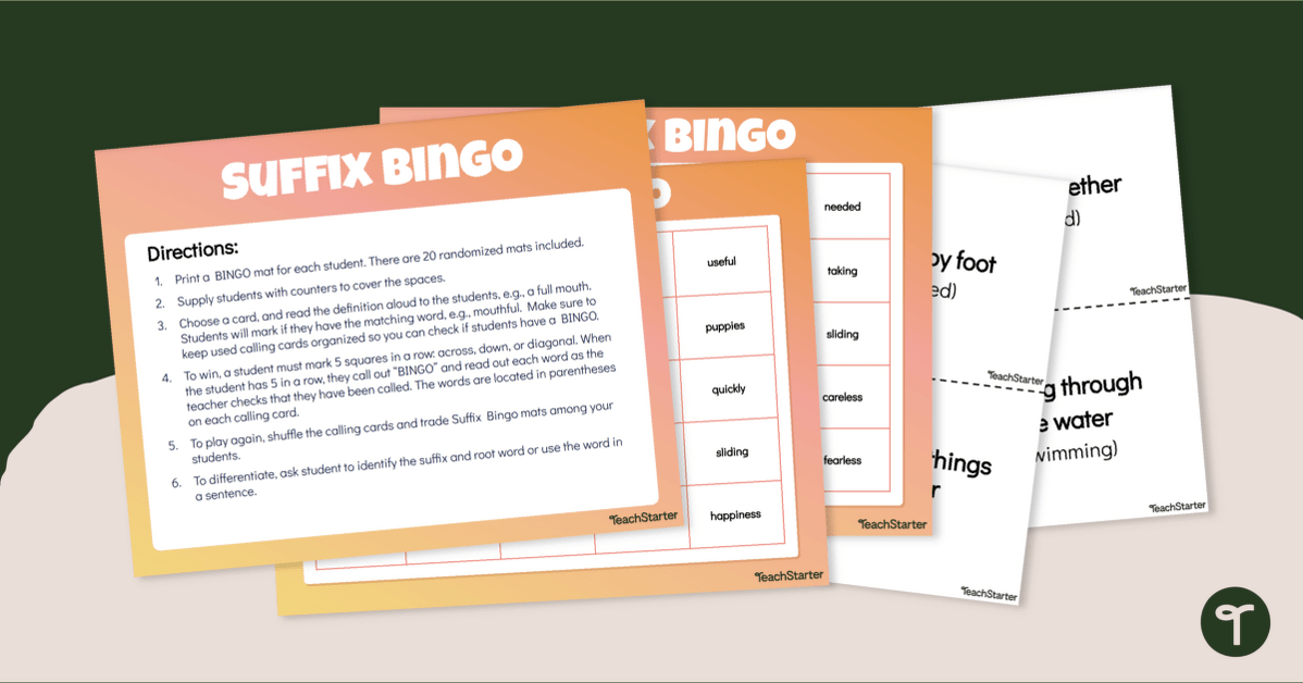 Suffix Bingo - Vocabulary Game teaching resource