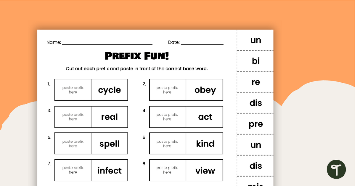Prefix Fun! - Cut and Paste Worksheet teaching resource