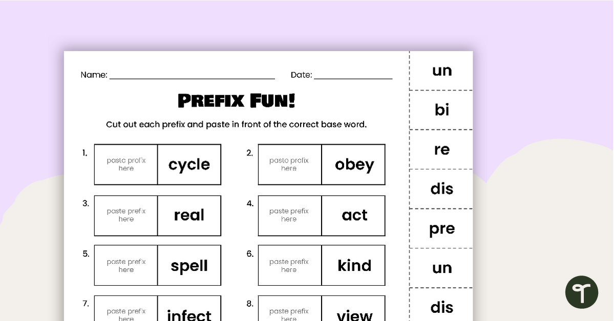 Prefix Fun! - Cut and Paste Worksheet teaching resource