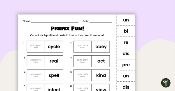 Prefix Fun! - Cut and Paste Worksheet teaching resource