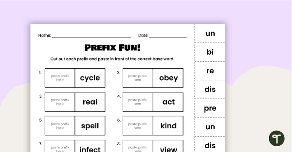 Go to Prefix Fun! - Cut and Paste Worksheet teaching resource