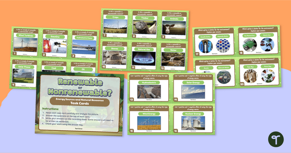 Go to Renewable or Nonrenewable? Earth's Resources Task Cards teaching resource