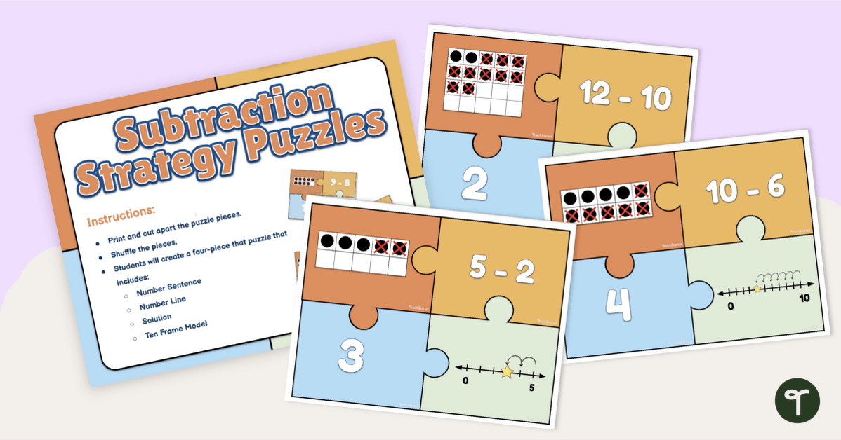 Subtraction Strategies Puzzle Match teaching resource