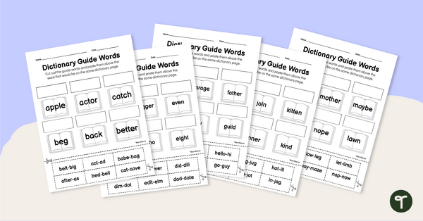 Dictionary Guide Words Cut and Paste teaching resource