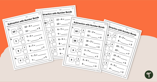 Number Bonds Subtraction Worksheet Teach Starter