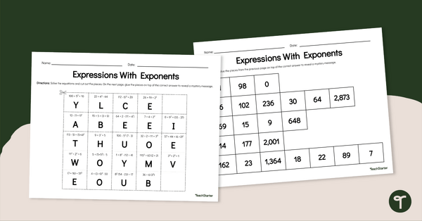 Image of Expressions With Exponents – Cut and Paste Message Reveal
