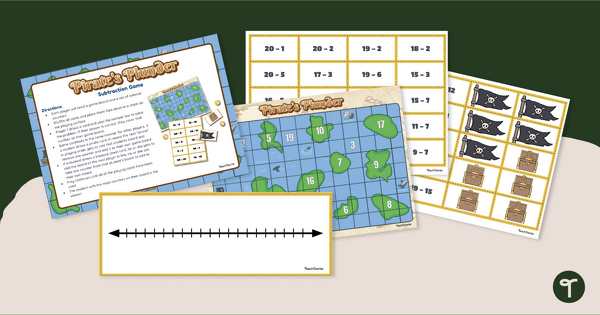 Pirate's Plunder - Number Line Subtraction Game teaching resource