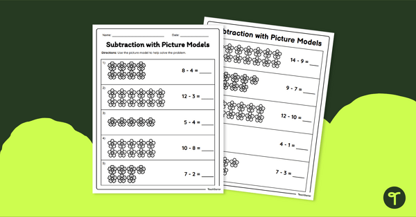 Subtraction Using Picture Models Worksheet teaching resource
