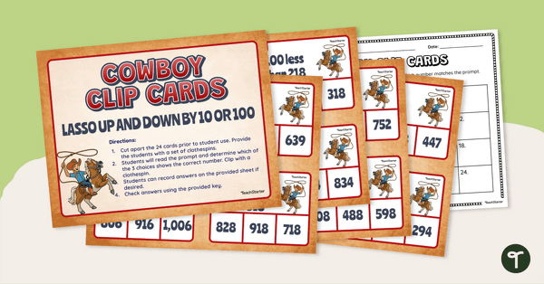 Image of Cowboy Clip Cards – 10 More, 10 Less/100 More, 100 Less