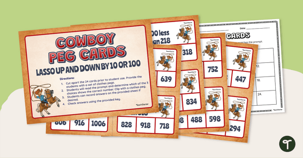 Go to Cowboy Peg Cards – 10 More, 10 Less/100 More, 100 Less teaching resource