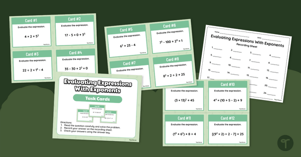 Go to Evaluating Expressions With Exponents – Task Cards teaching resource