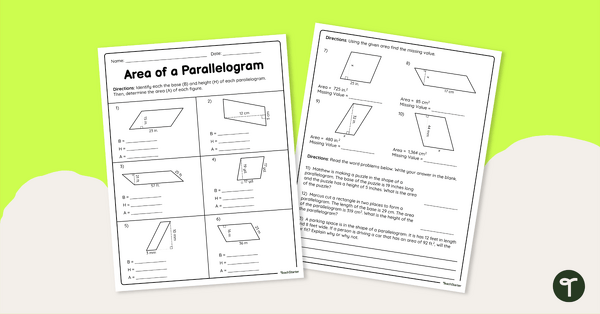 Go to Area of a Parallelogram – Worksheet teaching resource