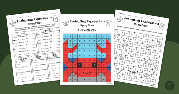 Go to Evaluate Expressions (One Variable) – Mystery Picture Worksheet teaching resource