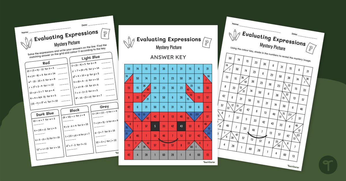 Evaluate Expressions (One Variable) – Mystery Picture Worksheet teaching resource