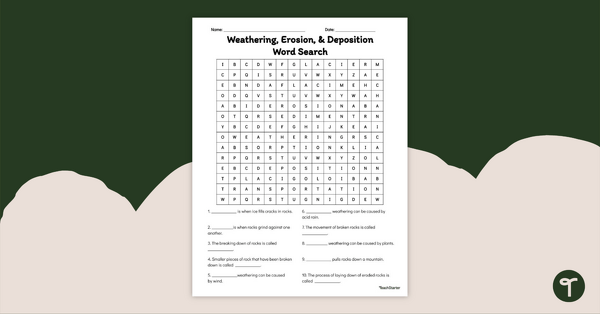 Image of Weathering, Erosion, and Deposition – Word Search