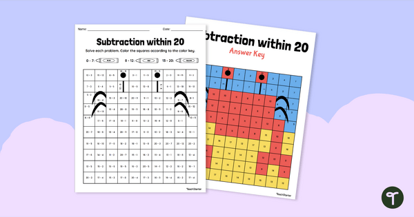 Go to Subtraction within 20 - Colour-by-Number Worksheet teaching resource
