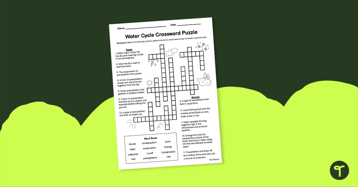 Water Cycle Crossword Puzzle teaching resource