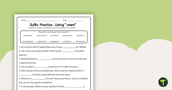 Go to Suffix Worksheet: -ment teaching resource