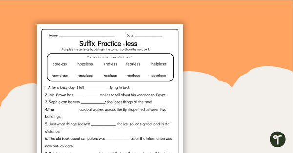Image of Suffix Worksheet: -less