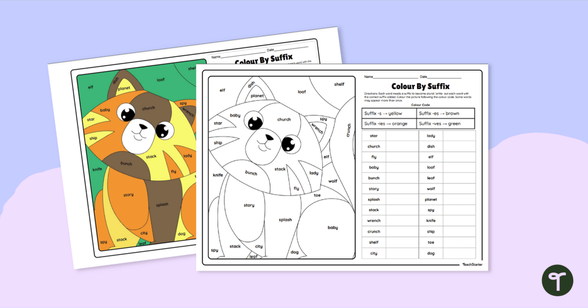 Colour By Suffix Worksheet teaching resource