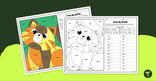 Suffixes - Color By Code Worksheet teaching resource