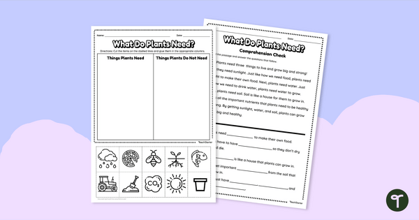 What Do Plants Need? Worksheets teaching resource