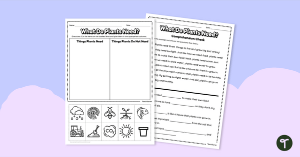 What Do Plants Need Worksheets Teach Starter