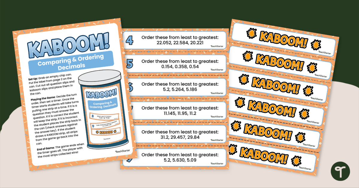 Comparing and Ordering Decimals – Kaboom Game teaching resource
