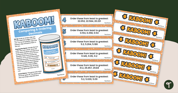 Go to Comparing and Ordering Decimals Year 5 Kaboom Game teaching resource