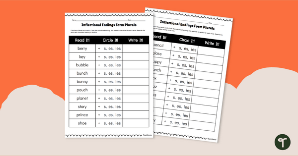 Go to Spelling Words with -s, -es, and -ies Worksheets teaching resource