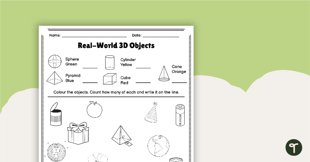 Real-World 3D Objects - Colouring Worksheet teaching resource