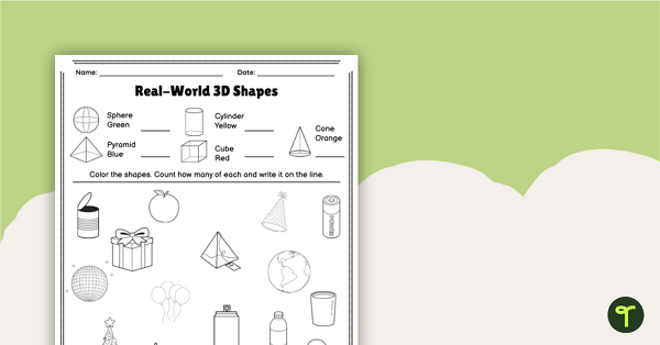 Real-World 3D Shapes - Coloring Worksheet teaching resource