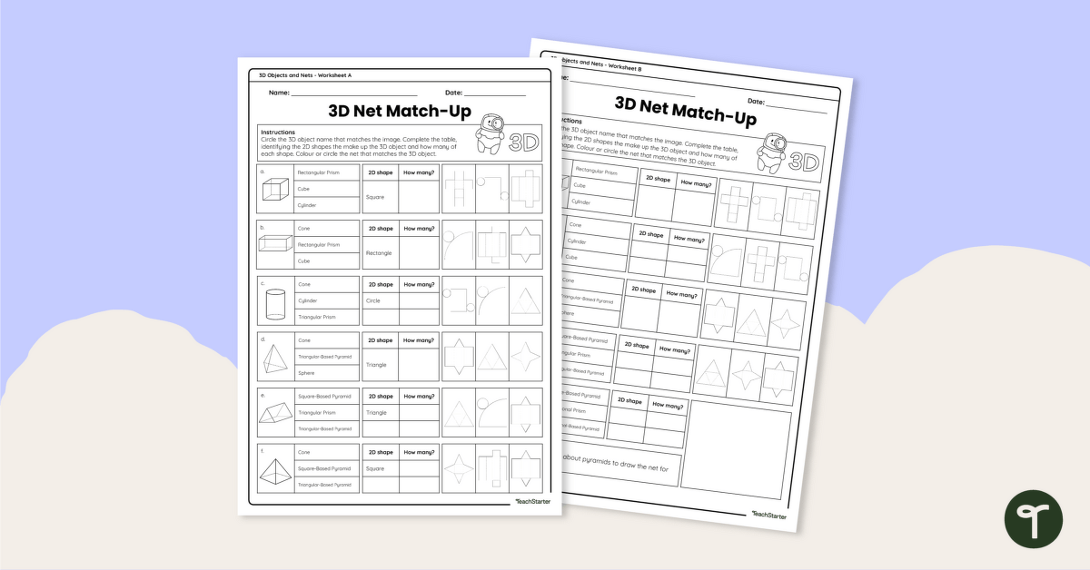 3D Objects and Their Nets - Worksheet teaching resource