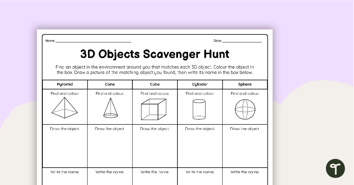 3D Objects Scavenger Hunt - Worksheet teaching resource
