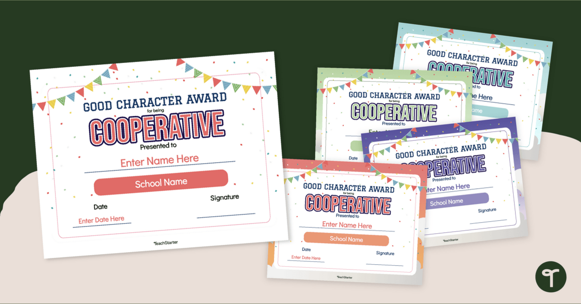 Cooperation Certificate - Good Character Award Template teaching resource