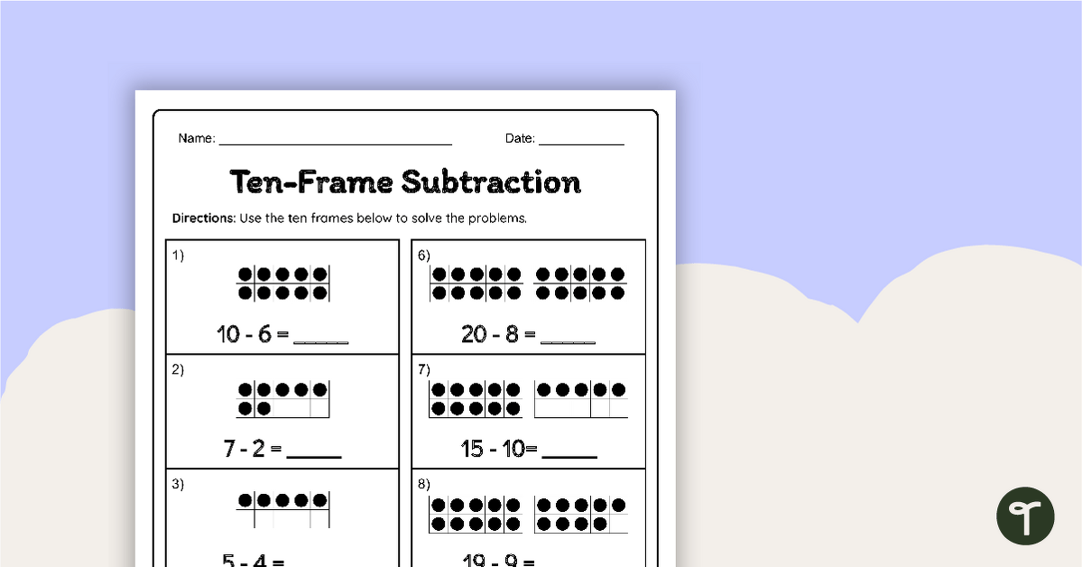 Subtraction Worksheets - 10/20 Frame Subtraction teaching resource