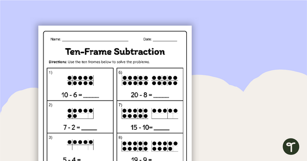 Image of Subtraction Worksheets - 10/20 Frame Subtraction