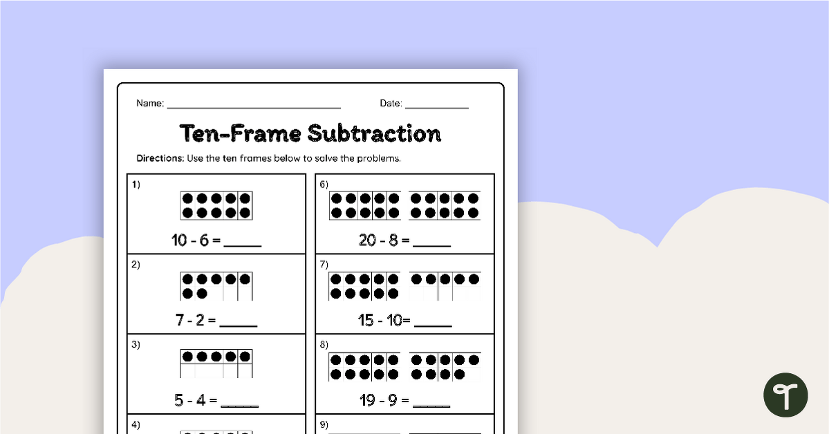 Subtraction with Ten Frames - Worksheet teaching resource