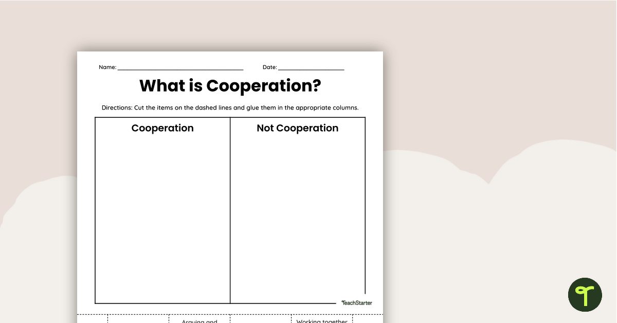 What is Cooperation? Cut and Paste Worksheet teaching resource