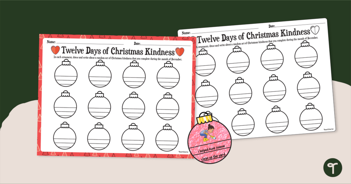 Twelve Days of Kindness – Christmas Challenge Worksheet teaching resource