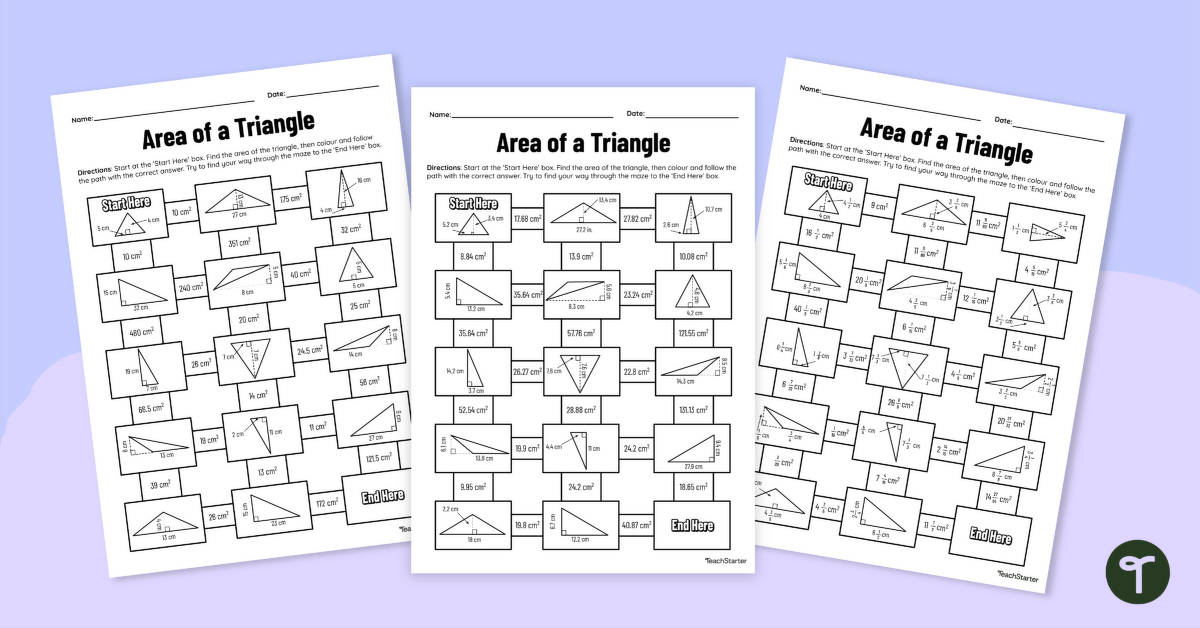 Area of a Triangle – Differentiated Maths Mazes teaching resource