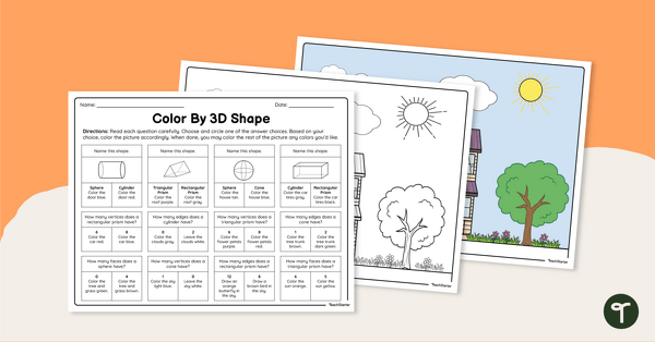 Image of Color By 3D Shapes - Worksheet