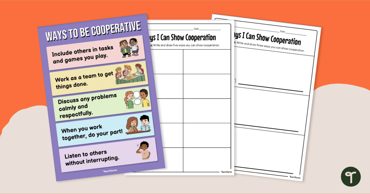 Ways to Show Cooperation Poster and Worksheet teaching resource