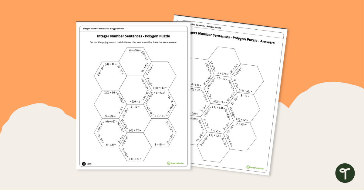 Integer Number Sentences - Tarsia Puzzle teaching resource