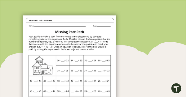 Go to Missing Part Path - Find the Missing Number Worksheet teaching resource
