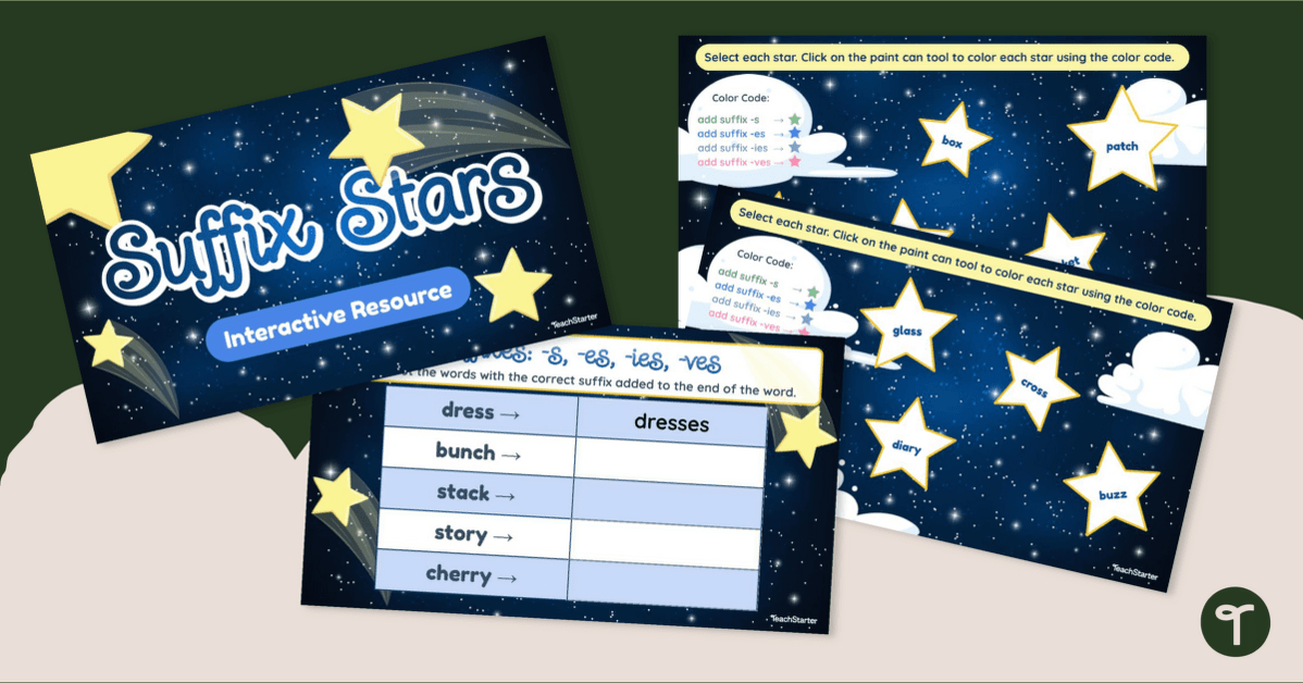 Suffix Stars - Making Plurals Interactive teaching resource