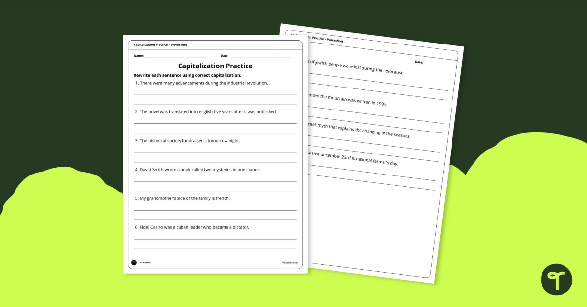 Capitalization Worksheet - Events, Books, Languages, and Nationalities teaching resource